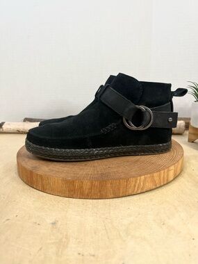 UGG Romely Short Buckle Black Suede Ankle Boots - Size 7 - Spring Transition